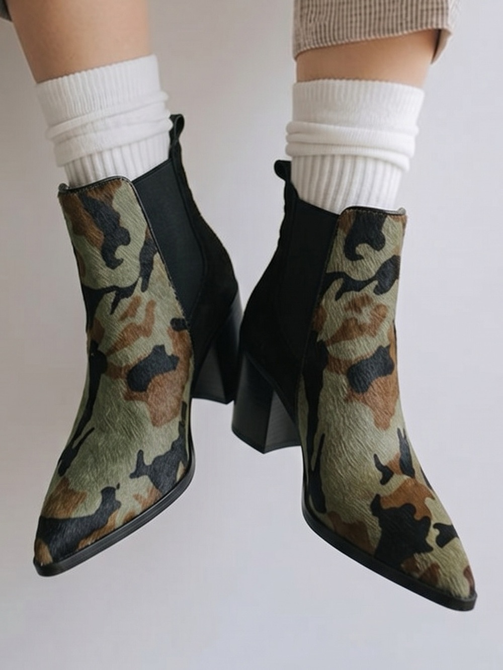Lodi pony hair camo booties